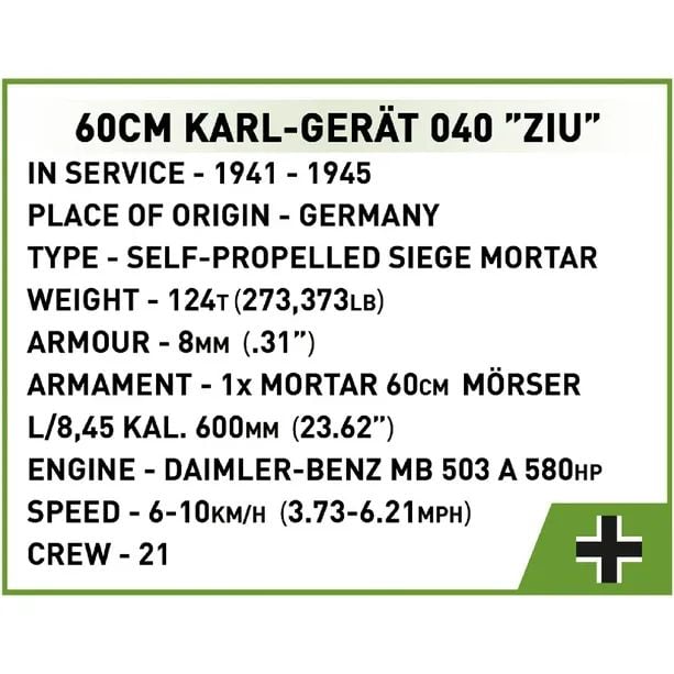 Конструктор Cobi Вторая Мировая Война Самоходная мортира Карл, 1574 детали (COBI-2560) - фото 12