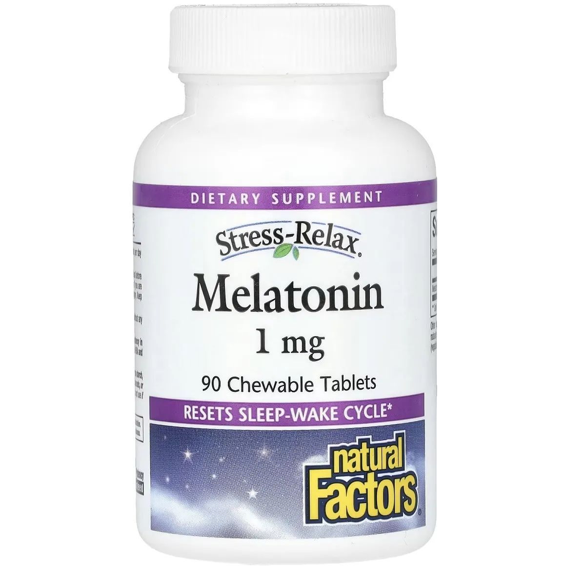 Мелатонін Natural Factors Stress Relax Melatonin 1 мг 90 жувальних таблеток - фото 1