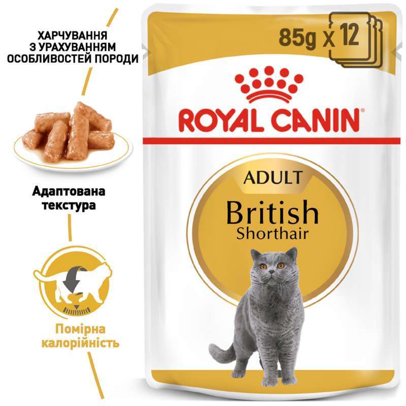 Вологий корм для дорослих кішок породи британська короткошерста Royal Canin British Shorthair Adult, шматочки в підливі, 85 г - фото 6