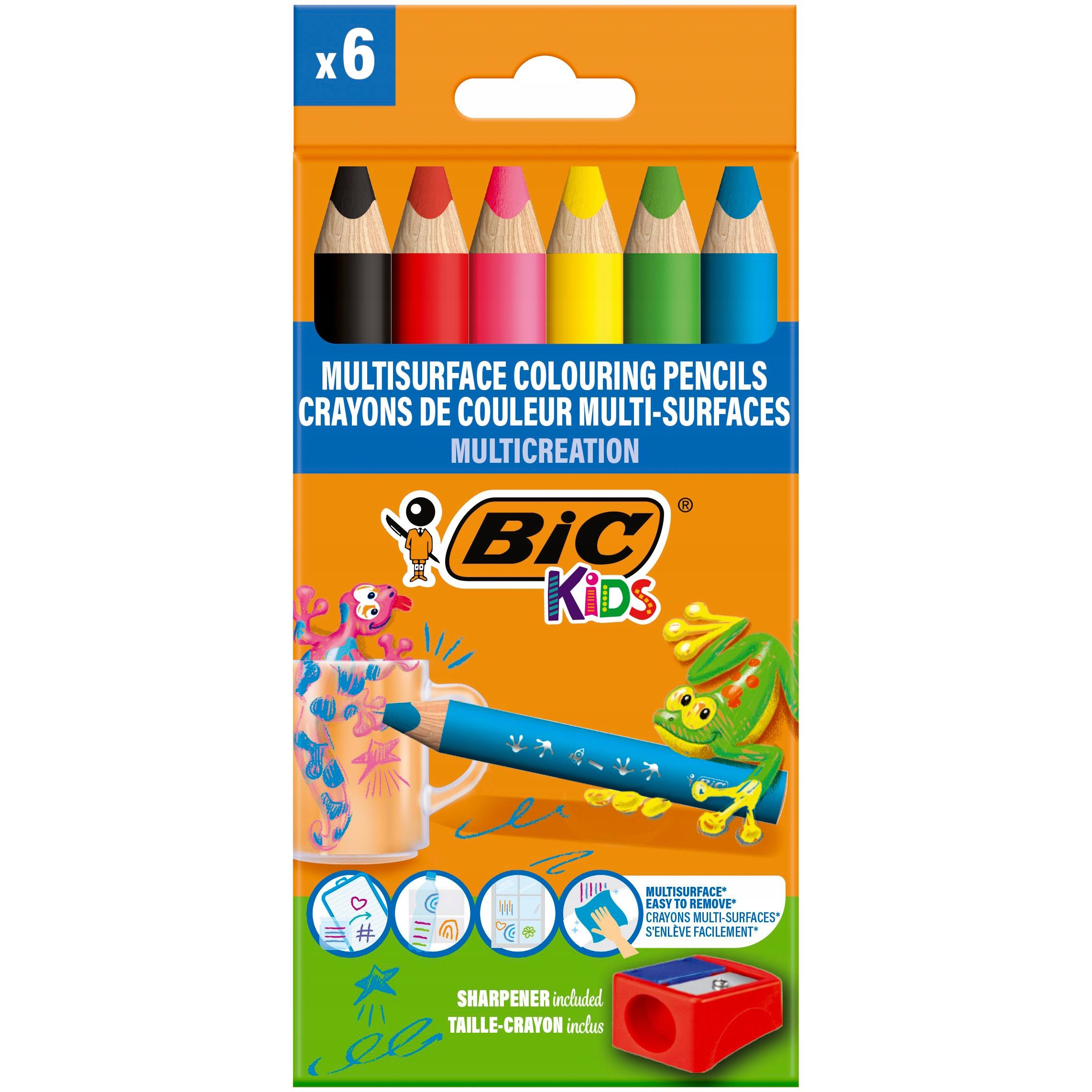 Карандаши цветные BIC Kids Multisurface 6 шт. + точилка (515220) - фото 1