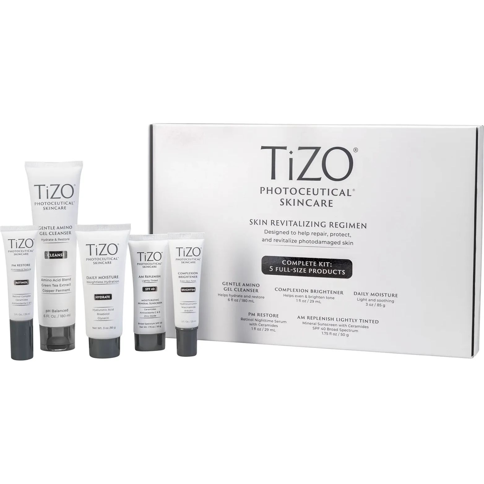 Набір TiZO Skin Revitalizing Regimen: гель 180 мл + крем 29 мл + сироватка 29 мл + крем 85 мл + крем 50 мл - фото 1