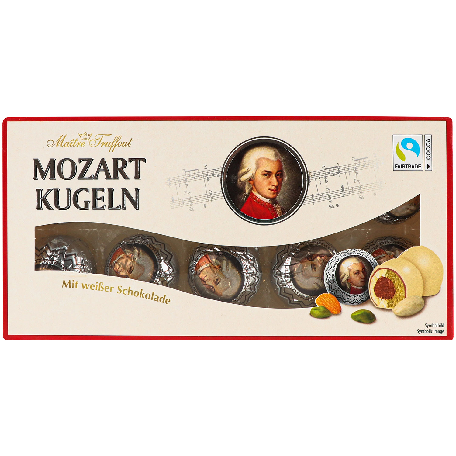 Цукерки Maitre Truffout Mozartkugeln з марципаном у білому шоколаді 200 г (929735) - фото 1