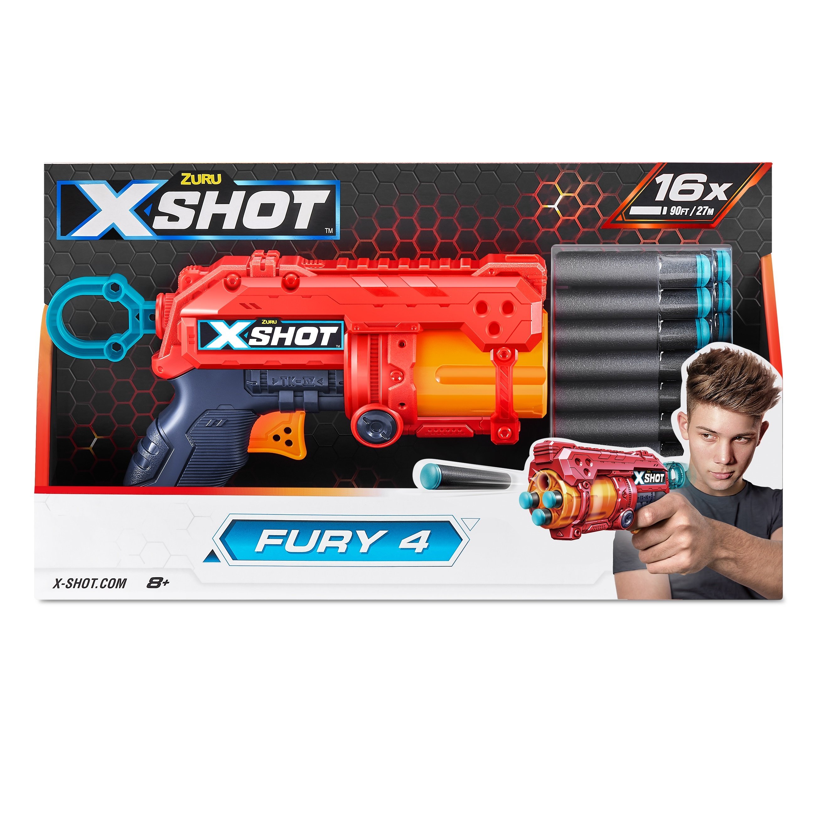 Скорострельный бластер Zuru X-Shot Red Excel Fury 4, 16 патронов (36377R) - фото 3