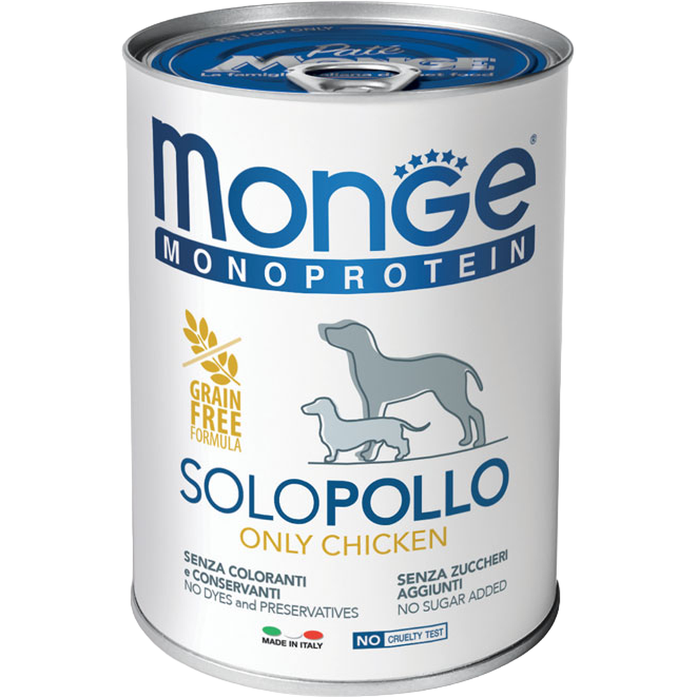 Вологий корм Monge Dog Solo, для дорослих собак, 100% курка, 400 г - фото 1