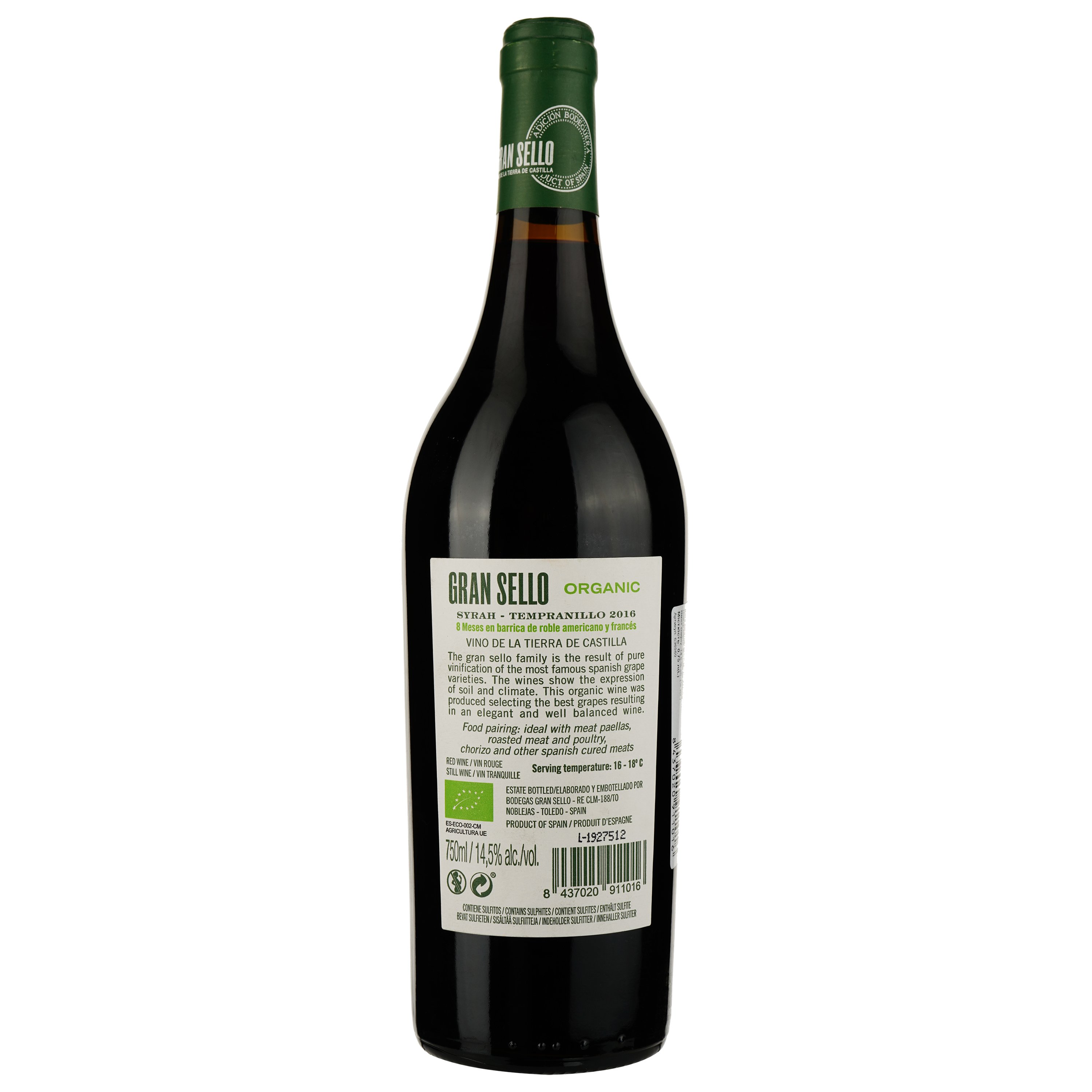 Вино Gran Sello Organic 2016 красное сухое 0.75 л - фото 2