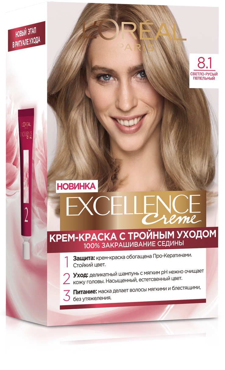 Фарба для волосся L’Oréal Paris Excellence Creme, відтінок 8.1 (світло-русявий попелястий), 176 мл (A9949400) - фото 1