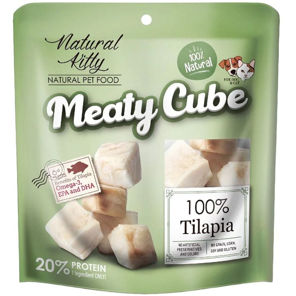 Ласощі для котів та собак Natural Kitty Meaty Cube 100% Tilapia, у вигляді кубиків, тілапія, 50 г - фото 1