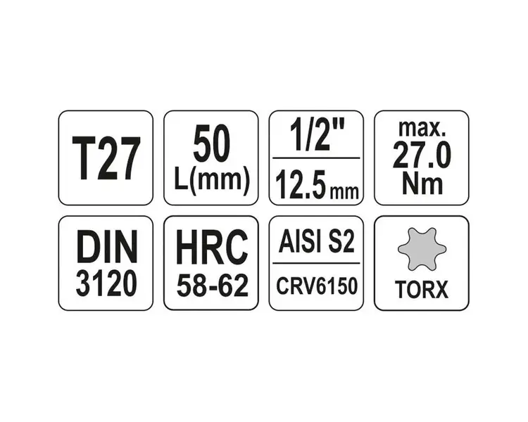 Головка торцевая Yato квадрат 1/2" TORX Т27 L=55 мм (YT-04312) - фото 4