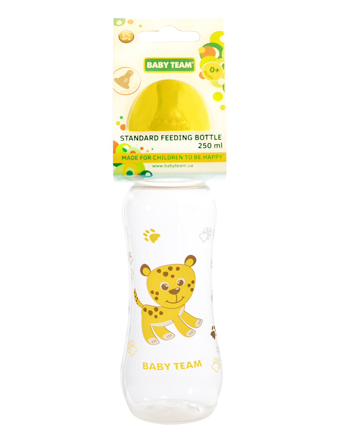 Пляшечка для годування Baby Team, з латексною соскою, 250 мл, жовтий (1310_желтый) - фото 2