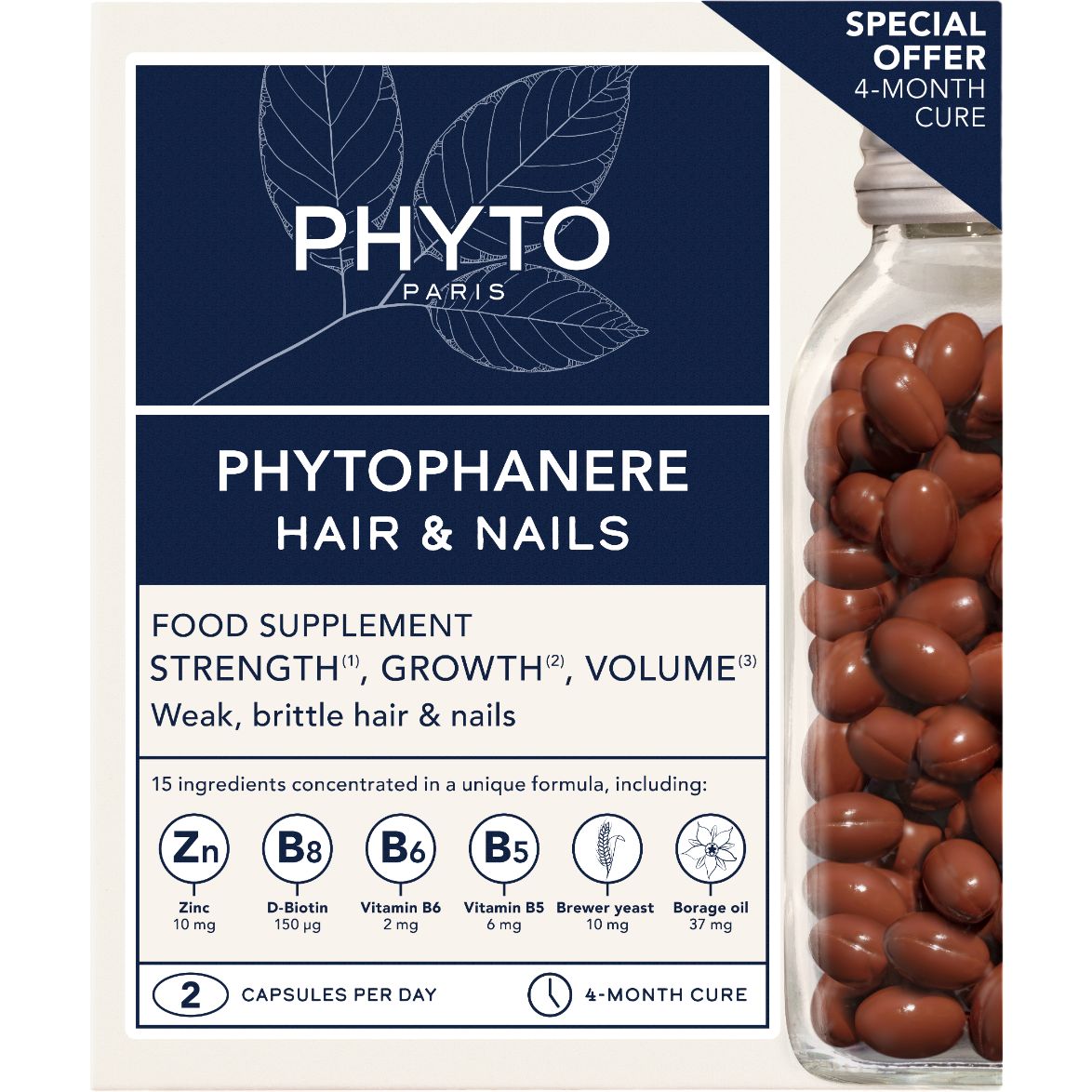 Комплекс Phyto Phytophanere Hair And Nails Dietary Supplement 240 капсул (120 х 2 шт.) - фото 1