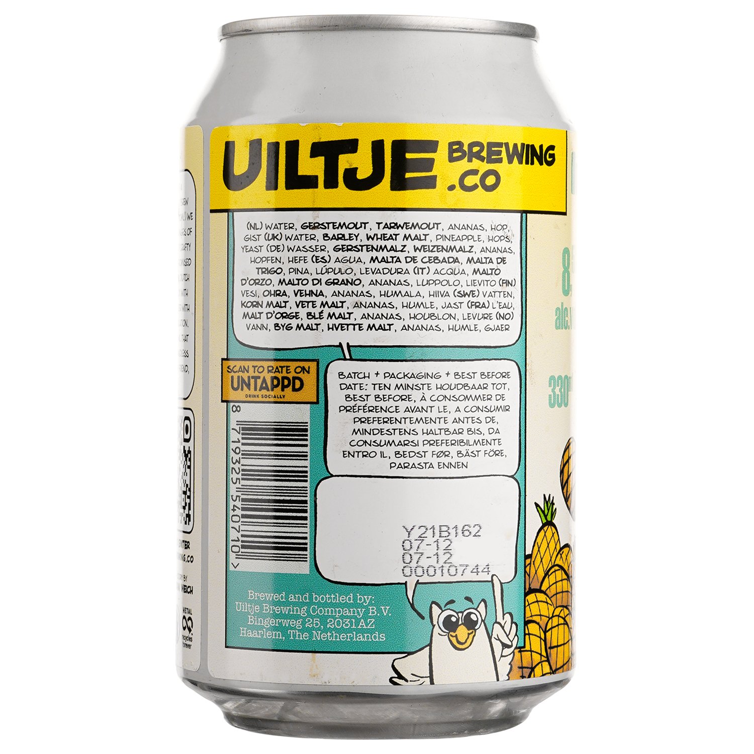 Пиво Uiltje Imperial Pineapple Weizenbock, светлое, 8,5%, ж/б, 0,33 л - фото 2
