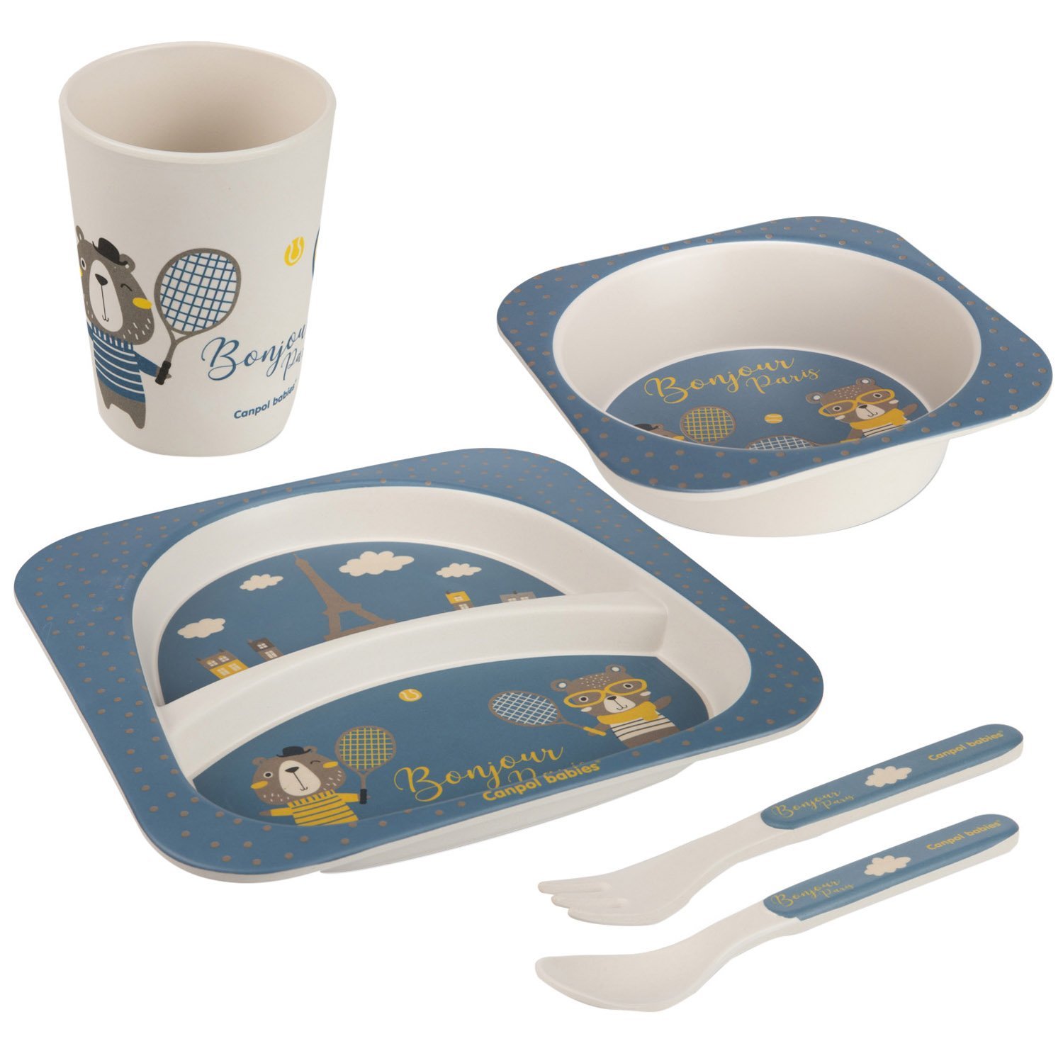 Набор посуды Canpol babies Bonjour Paris, 5 предметов, синий (9/227_blu) - фото 1