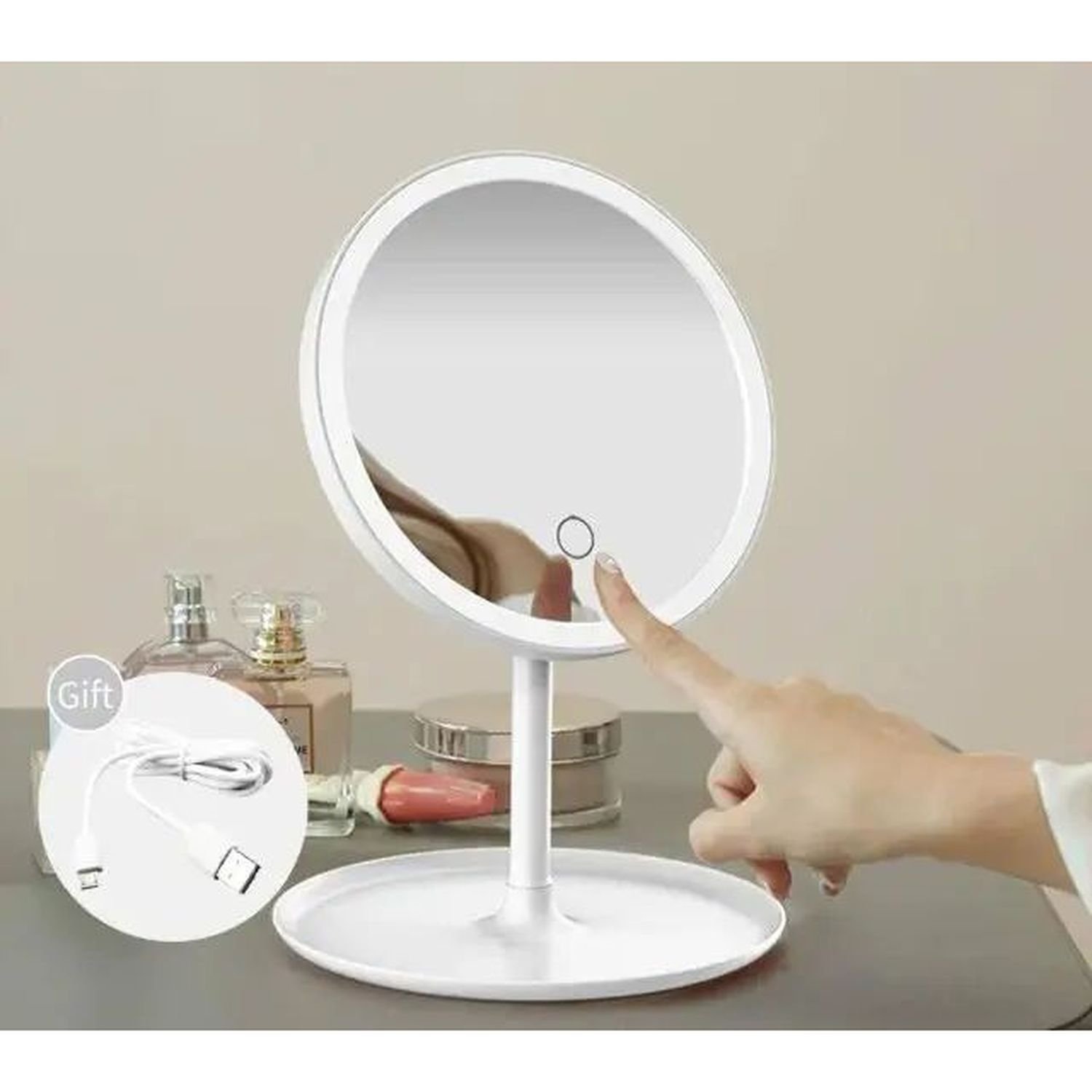 Настольное косметическое зеркало Supretto со светодиодной подсветкой 17.5 см белое (71530001) - фото 4