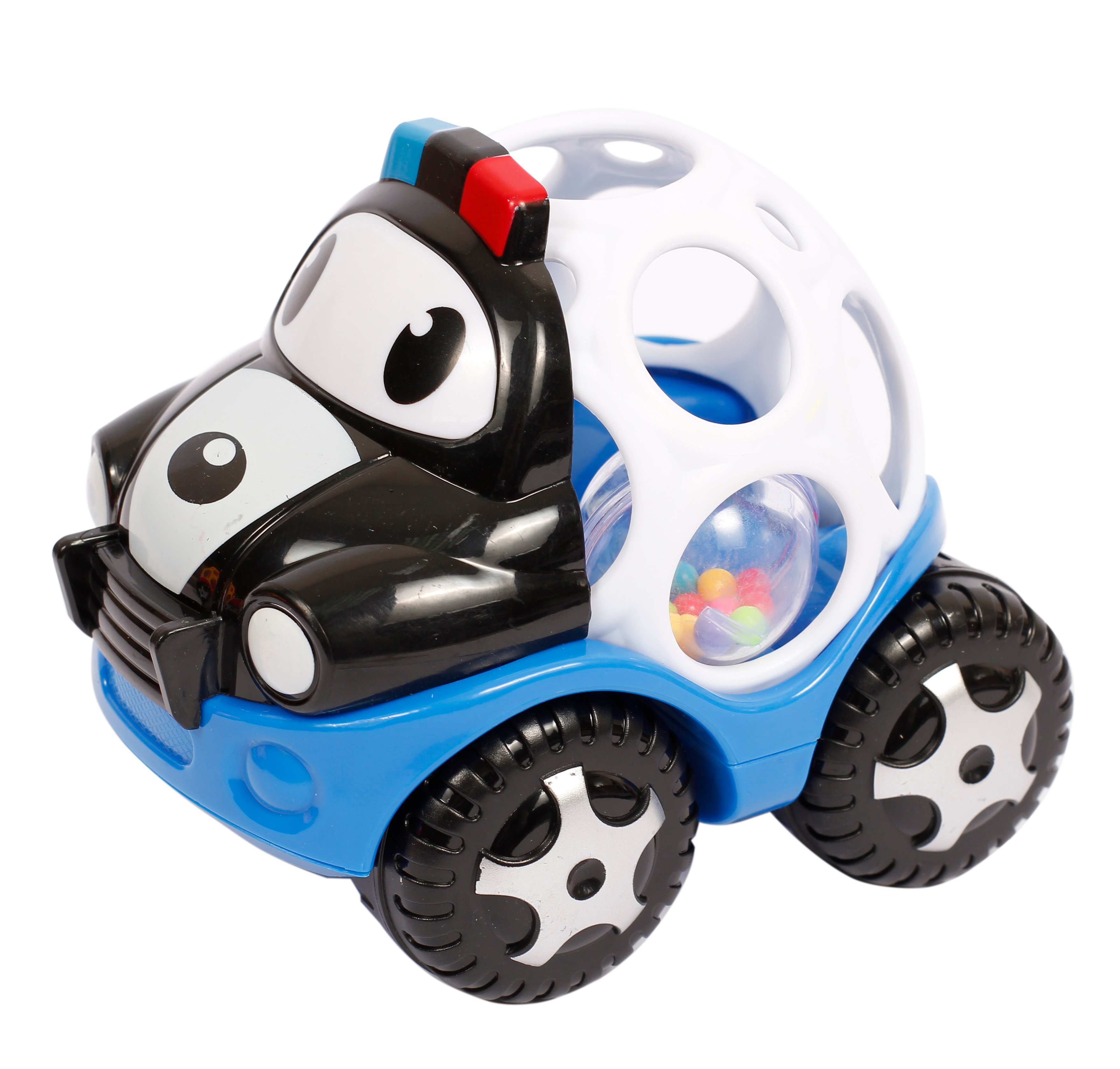 Игрушка-погремушка Lindo Машинка, голубой с черным и белым (Б 343 син) - фото 1