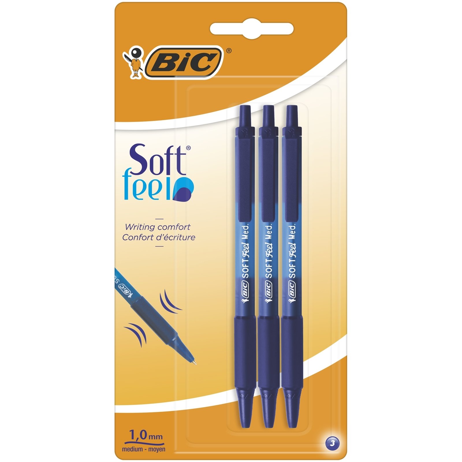 Ручка шариковая BIC Soft Feel Clic Grip, синий, 3 шт. (837396) - фото 1