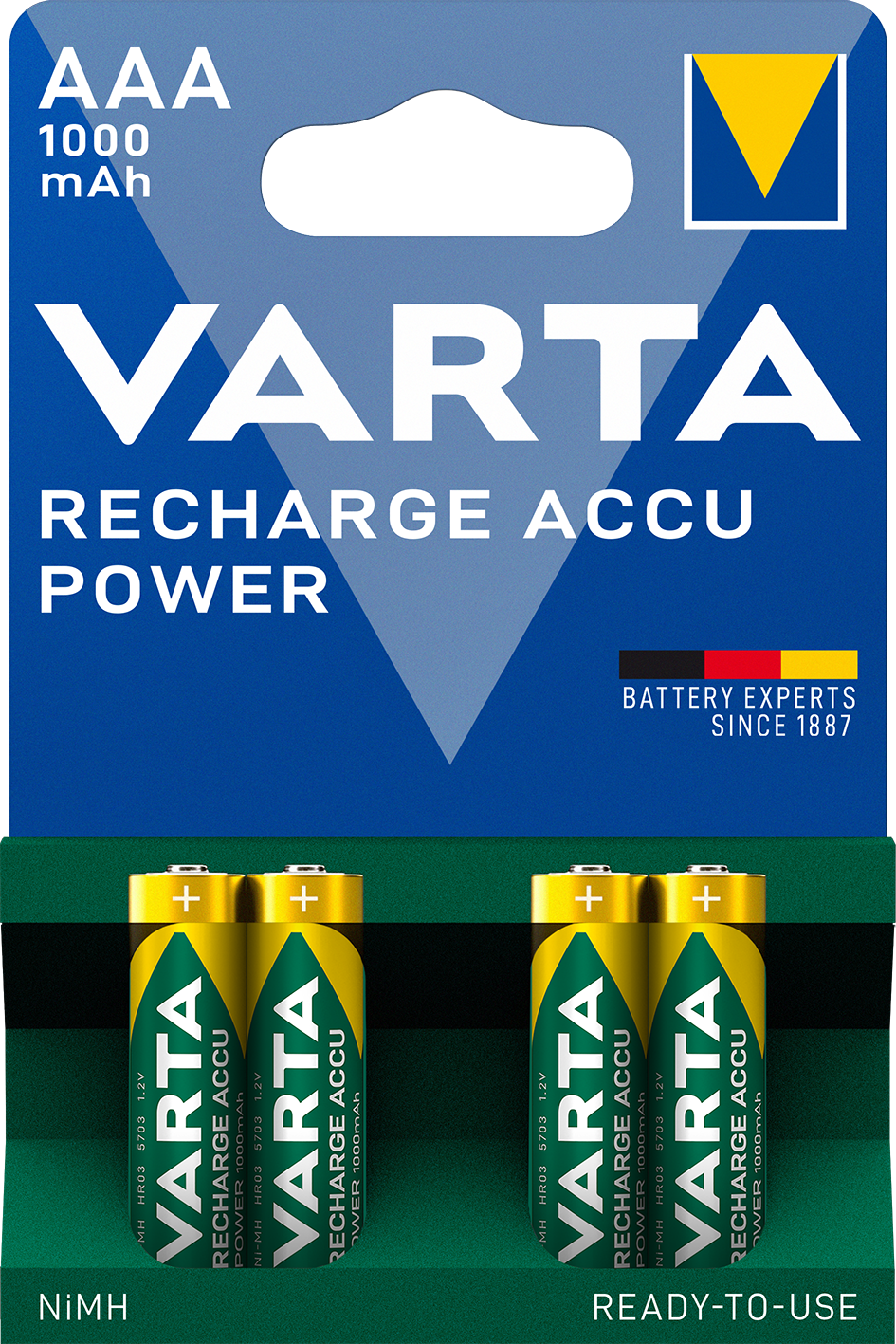 Аккумулятор Varta ACCU AAA 1000mAh Bli 4 (ready 2 use), 4 шт. (5703301404) - фото 1