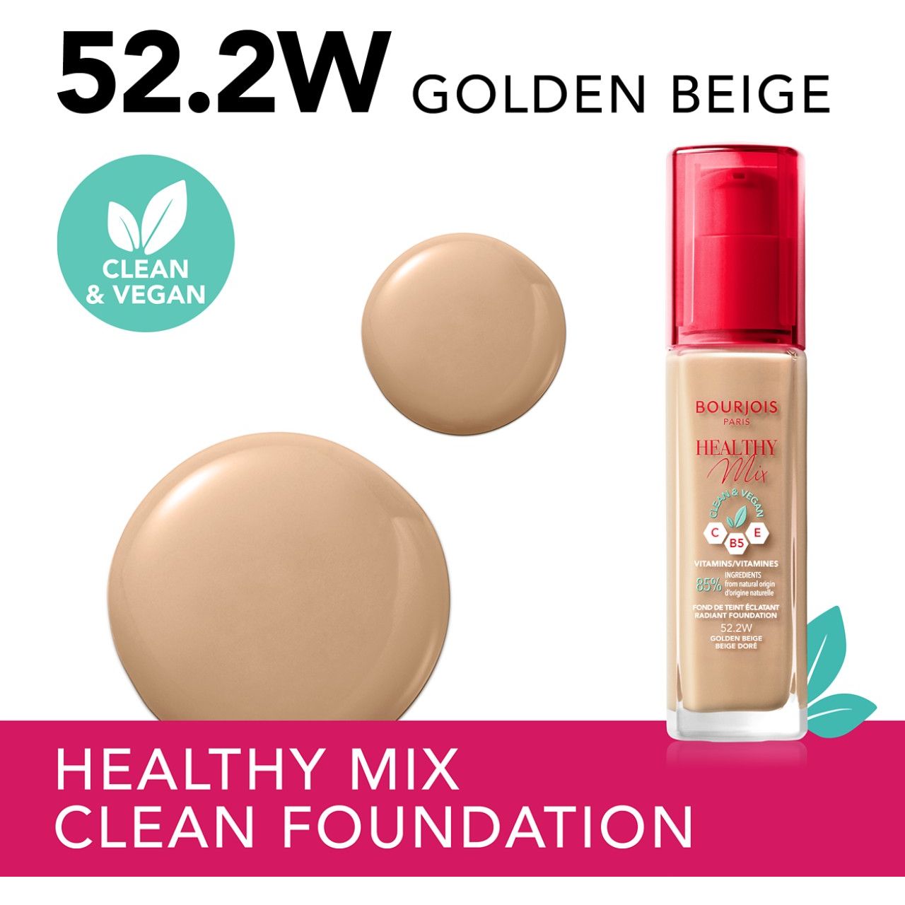 Тональна основа Bourjois Healthy Mix Clean & Vegan відтінок 52.2W (Golden Beige) 30 мл - фото 3