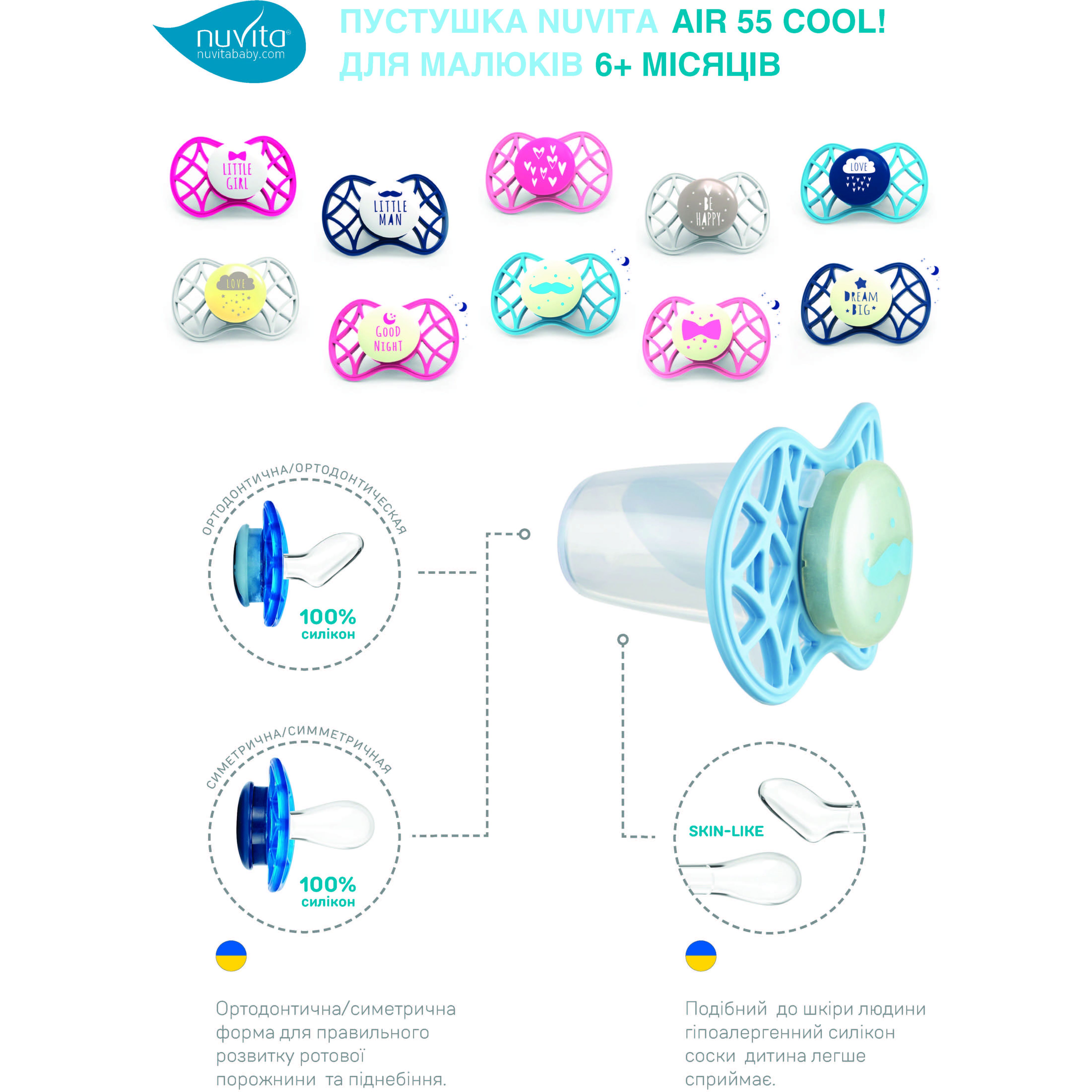 Силиконовая симметричная пустышка Nuvita Air55 Cool Good Night, светится в темноте, 6-12 мес., розовый (NV7085GM) - фото 6