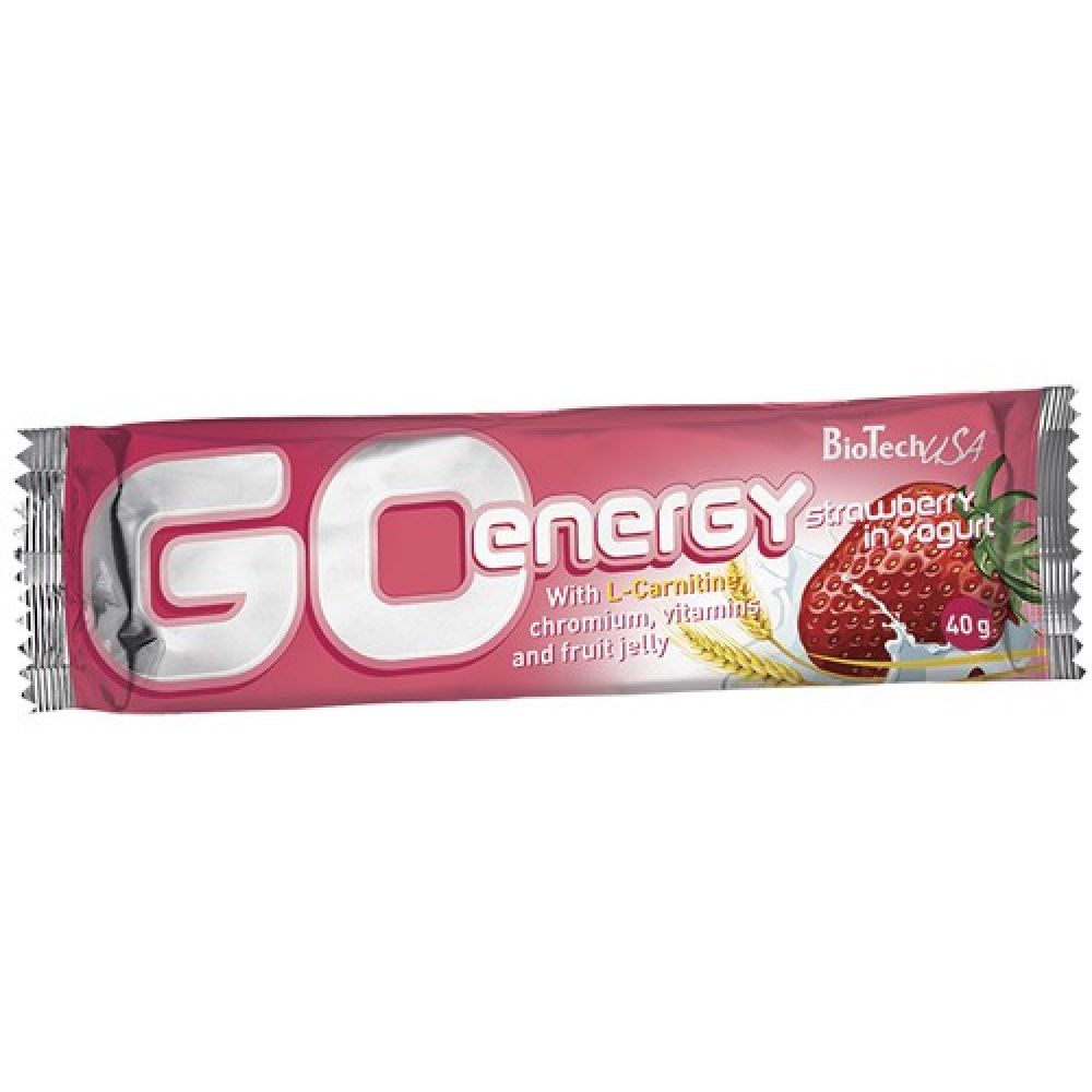 Протеиновый батончик BioTech Go Energy Bar Клубника в йогурте 40 г - фото 1