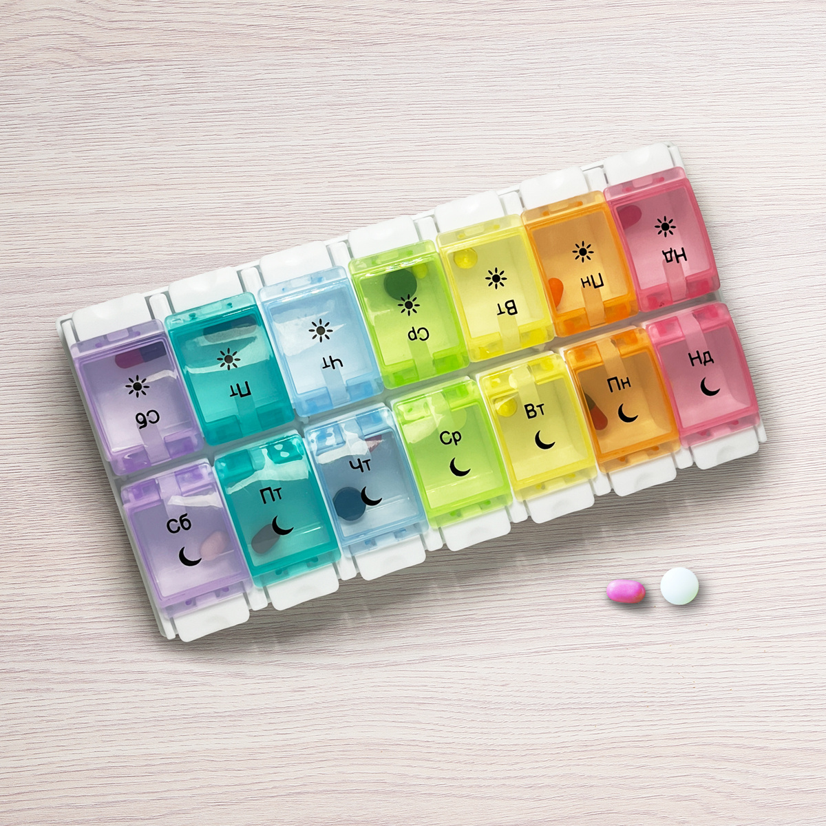 Органайзер для таблеток МВМ My Home PC-12, 7 днів 22.5х11.5х2.8 см разноцветный (PC-12 COLOR) - фото 6