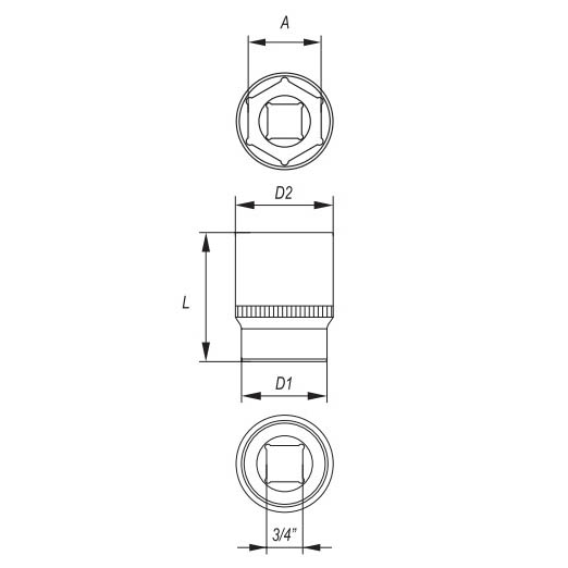 Головка торцевая 6-гранная Yato квадрат 3/4" М=19 мм L=50 мм (YT-1301) - фото 4