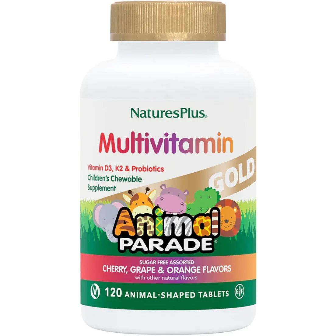 Мультивітаміни для дітей NaturesPlus Animal Parade Gold Асорті 120 жувальних таблеток - фото 1