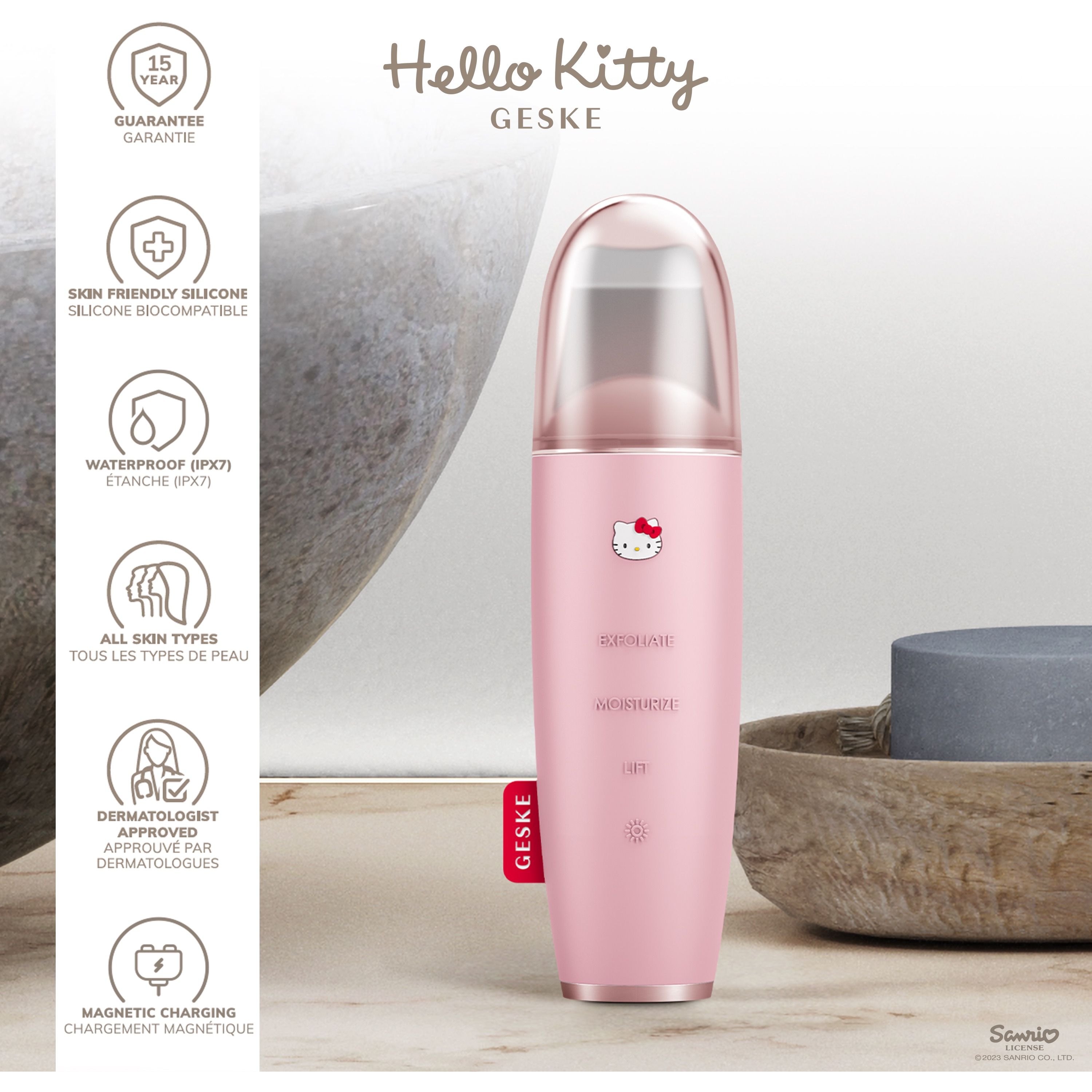 Микротоковый скрабер для кожи и устранения черных точек GESKE MicroCurrent Skin Scrubber & Blackhead Remover 9 в 1 Hello Kitty розовый - фото 5