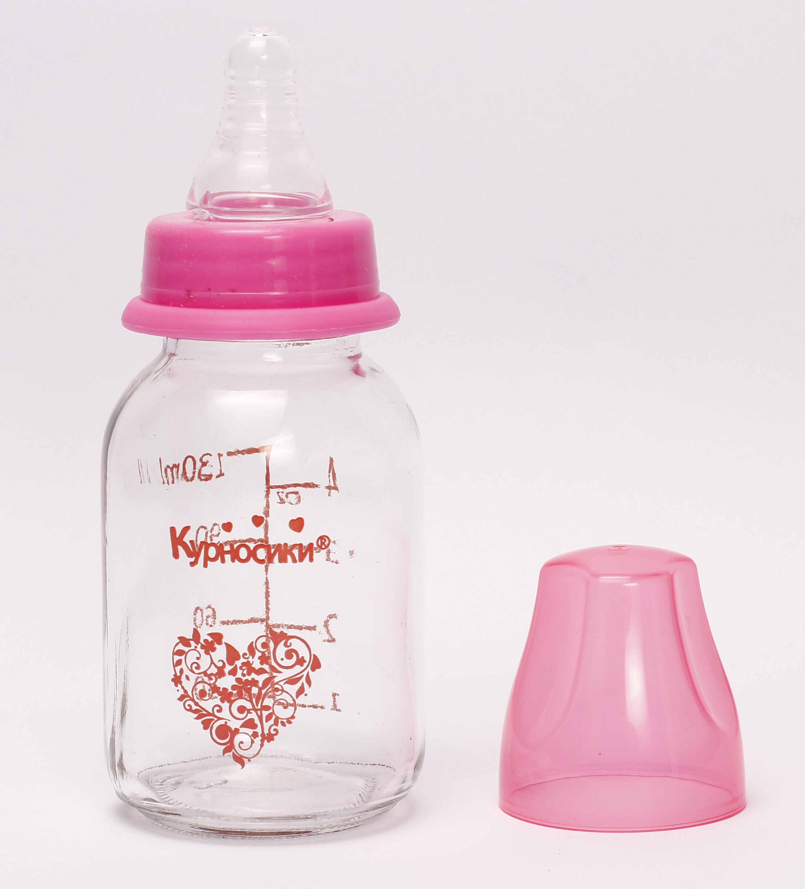 Бутылочка для кормления Курносики, стеклянная, с силиконовой соской, от 0 мес., 130 мл, розовый (7010 рож) - фото 2