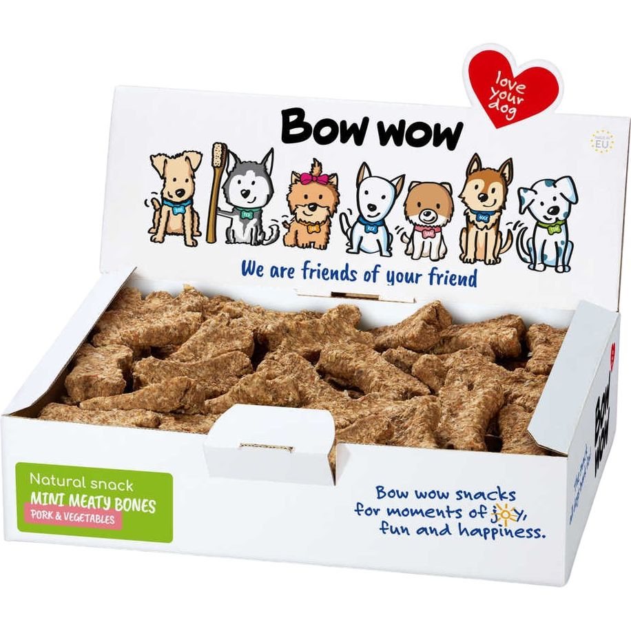 Ласощі для собак Bow wow натуральні міні-кістки з свининою та овочами 1 кг - фото 1