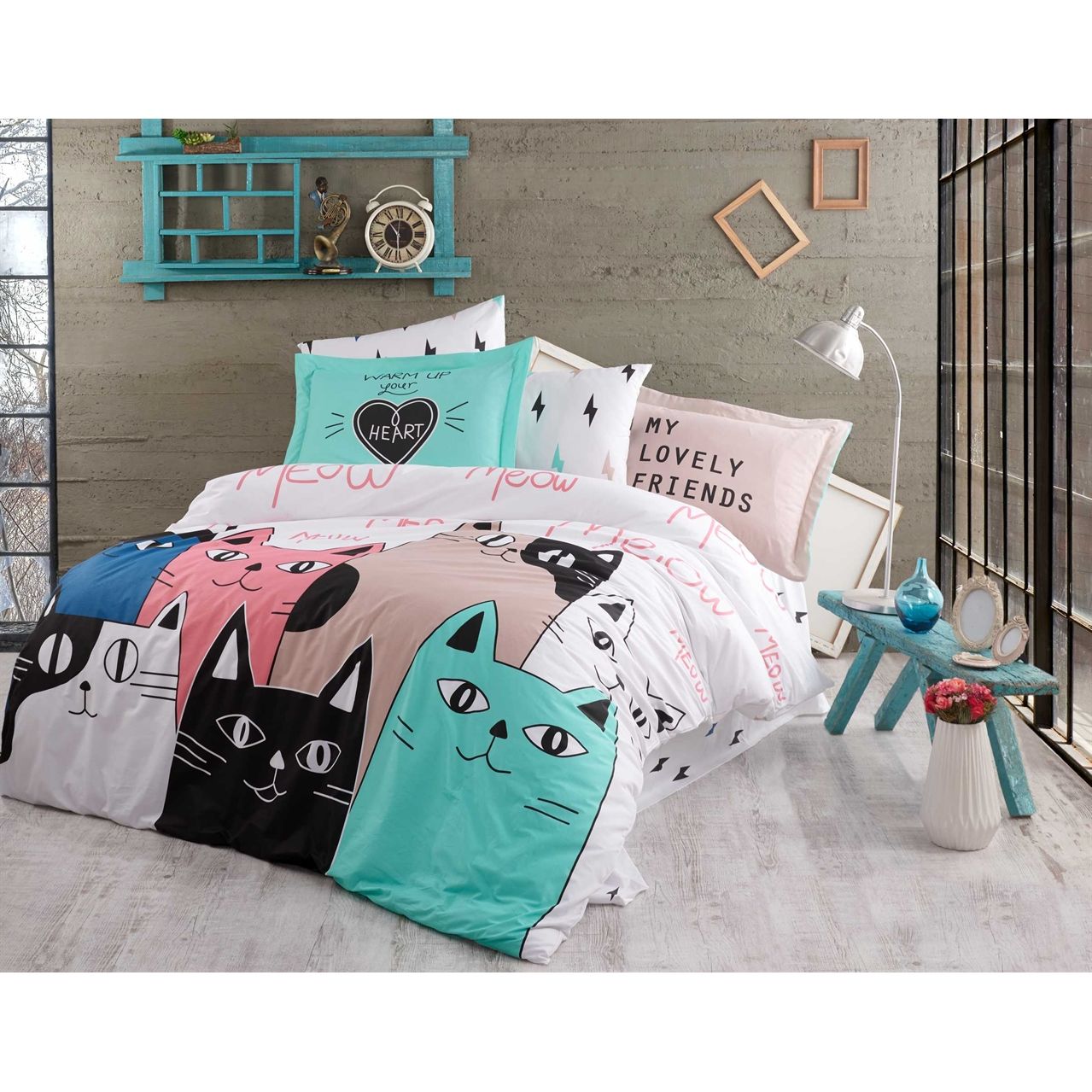 Комплект постільної білизни Hobby Poplin Love Cats, поплін, 220х200 см, рожевий (44576_2,0) - фото 1