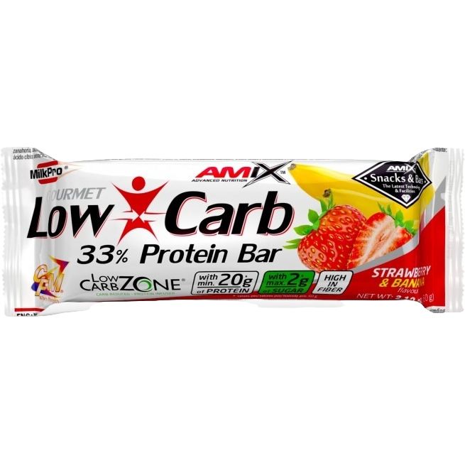 Батончик Amix Low-Carb 33% Protein Bar клубника-банан 60 г - фото 1