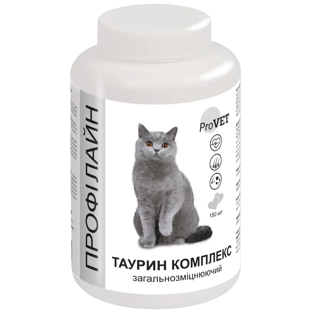 Вітамінно-мінеральна добавка для котів ProVET Профілайн таурин комплекс, загальнозміцнюючий, 180 табл., 145 г (PR241883) - фото 1