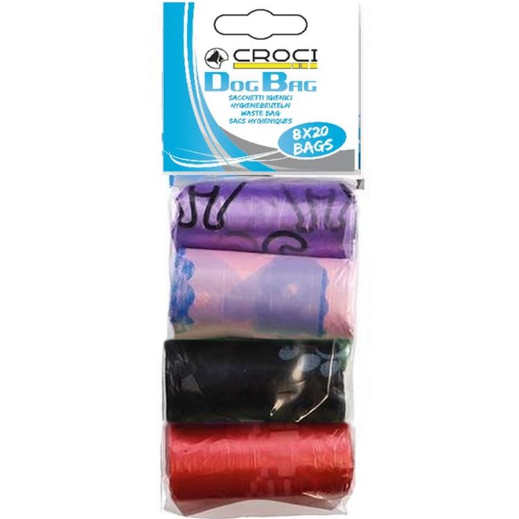 Гигиенические пакеты Croci Baggy для уборки за собаками цветные с узором 160 шт. (8 рулонов x 20 шт.) - фото 1