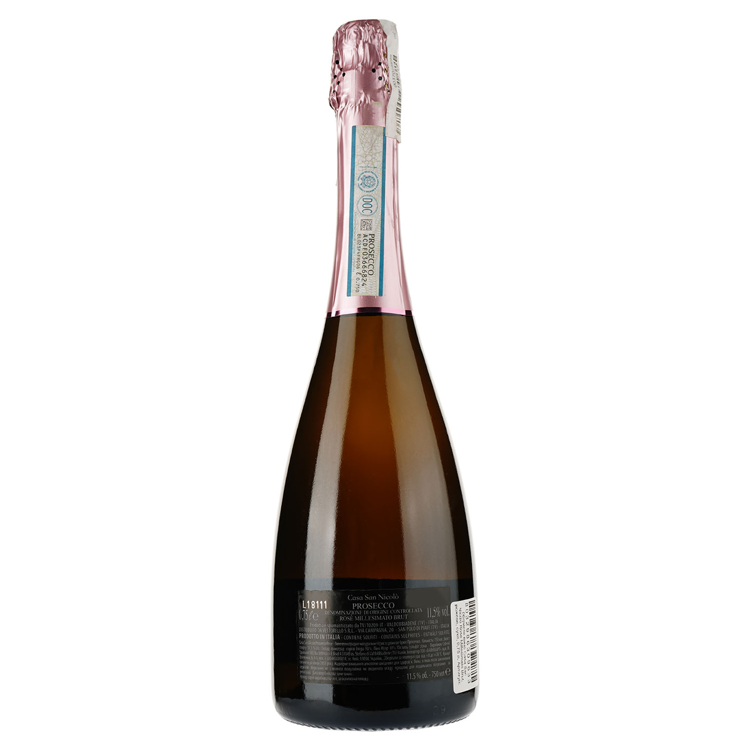 Игристое вино Casa San Nicolo Prosecco Rose Millesimato Brut, розовое, сухое, 0,75 л - фото 2