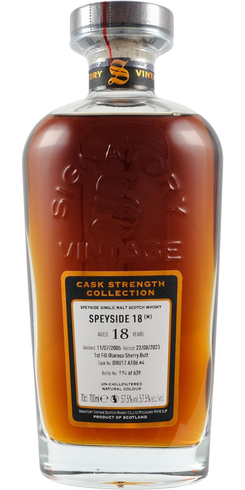 Віскі Signatory Vintage Speyside 18 yo Cask Strength Single Malt Scotch Whisky 57.5% 0.7 л в тубусі - фото 3