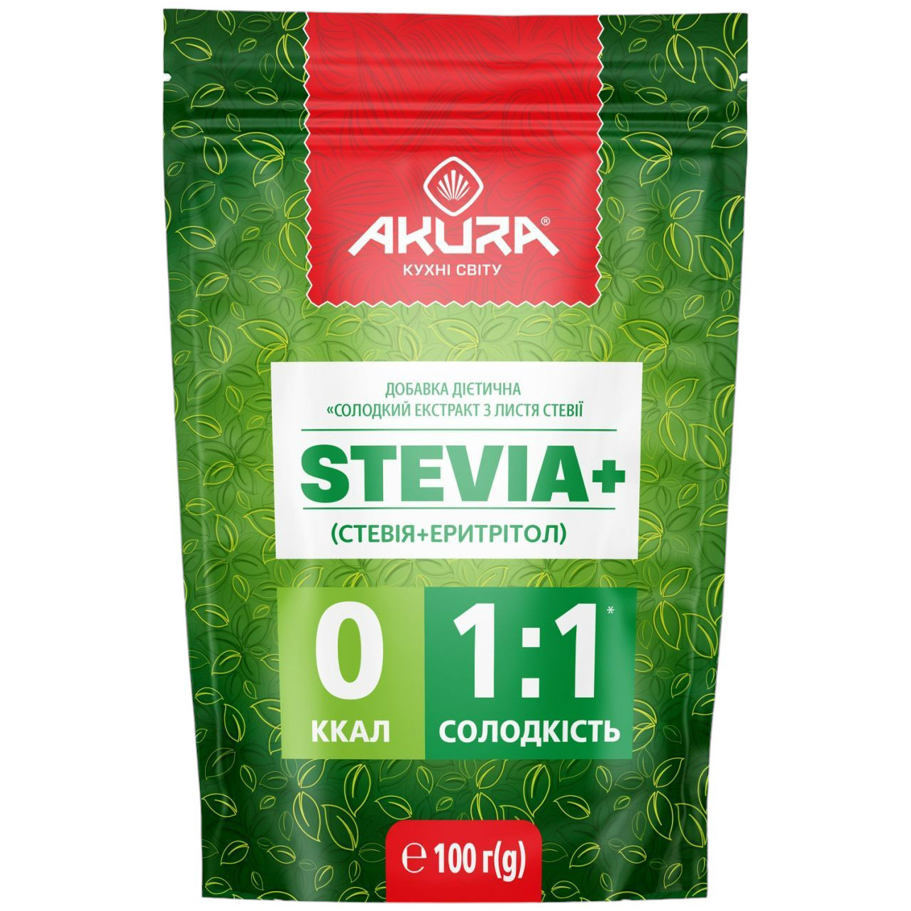 Диетическая добавка Akura Сладкий экстракт из листьев стевии Stevia+ 100 г - фото 1