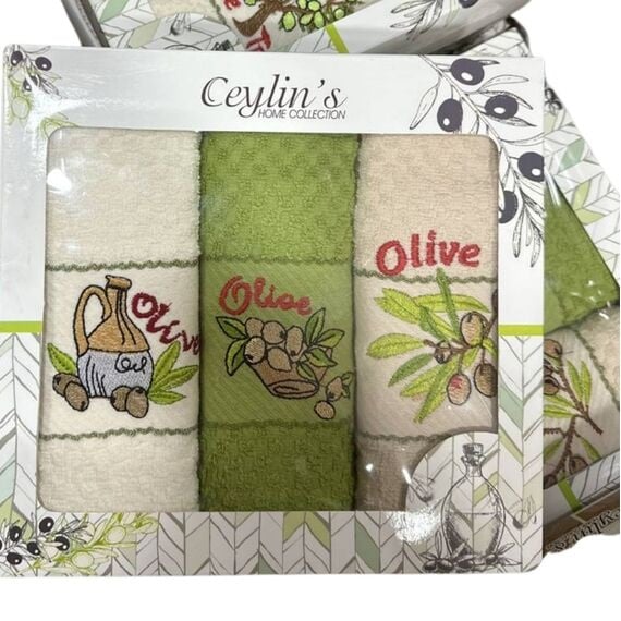Набор вафельных полотенец Ceylin's Olive, с вышивкой, 60х40 см, 3 шт., разноцветный (08-73924) - фото 2