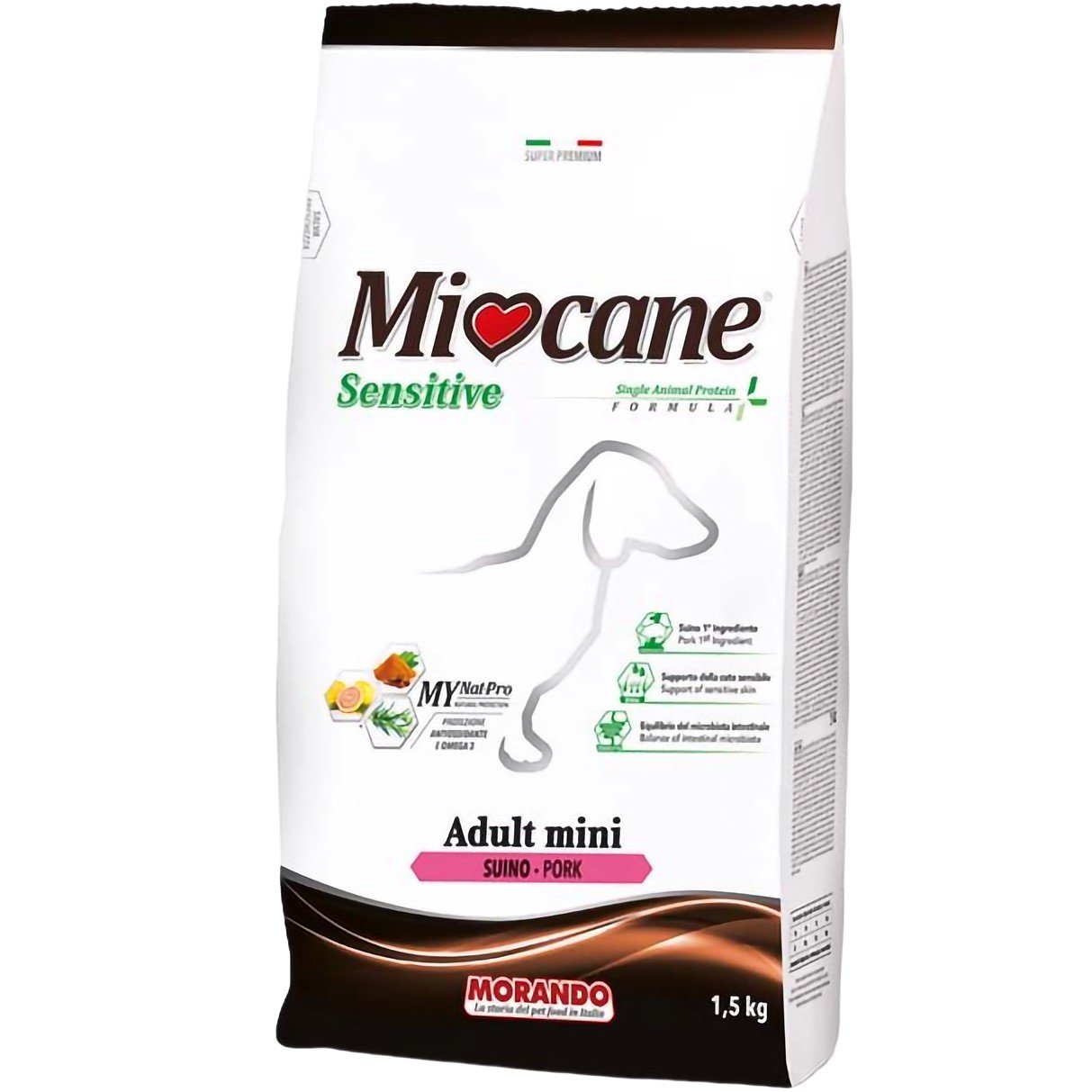 Монопротеиновый сухой корм для собак мелких пород Morando MioCane Mini Sensitive Monoprotein, свинина, 1,5 кг - фото 1