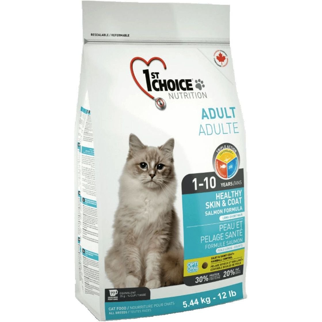 Сухий корм для дорослих котів 1st Choice Adult Healthy Skin & Coat, з лососем, 5.44 кг - фото 1