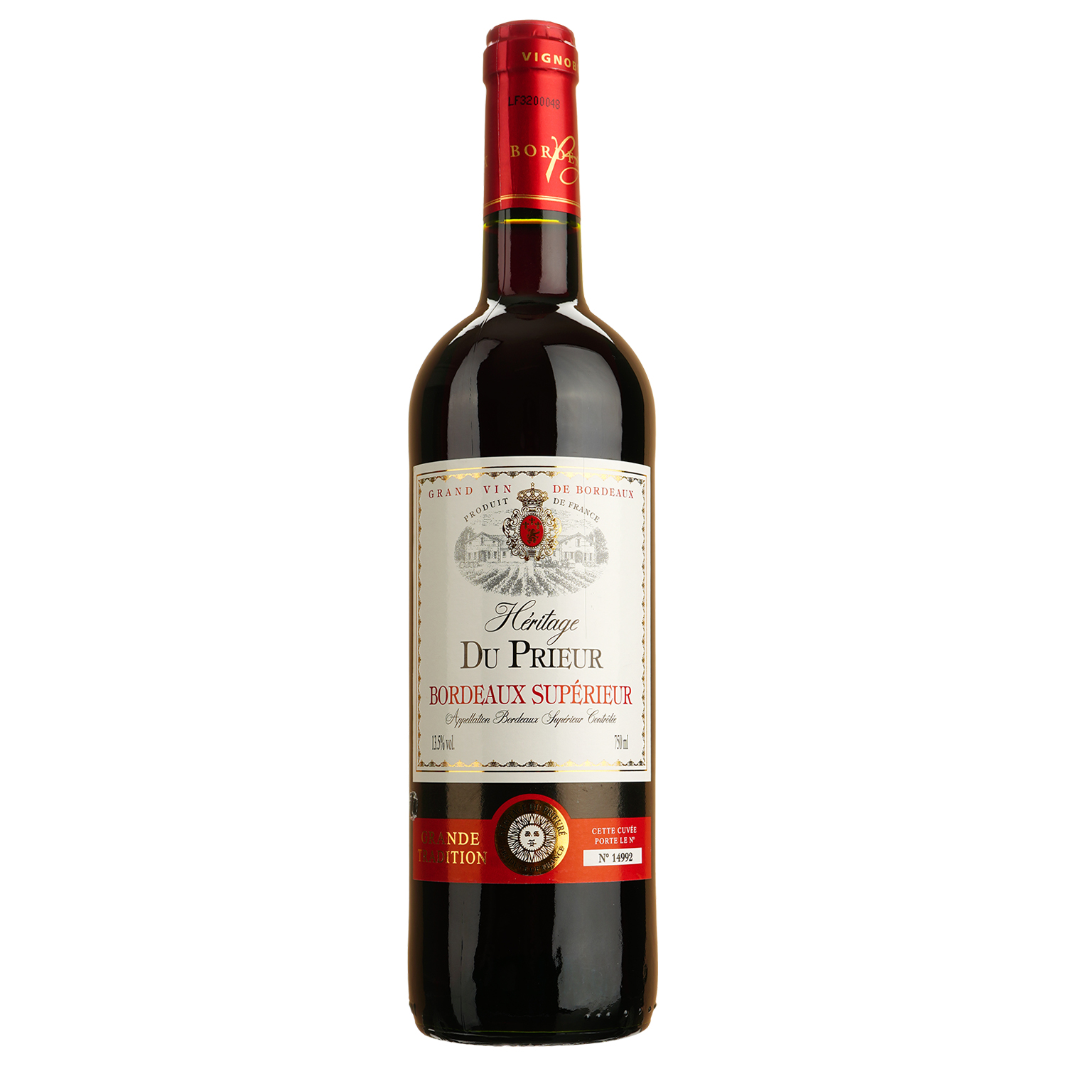 Вино Heritage Du Prieur Bordeaux Superieur AOP, красное, сухое, 0,75 л - фото 1