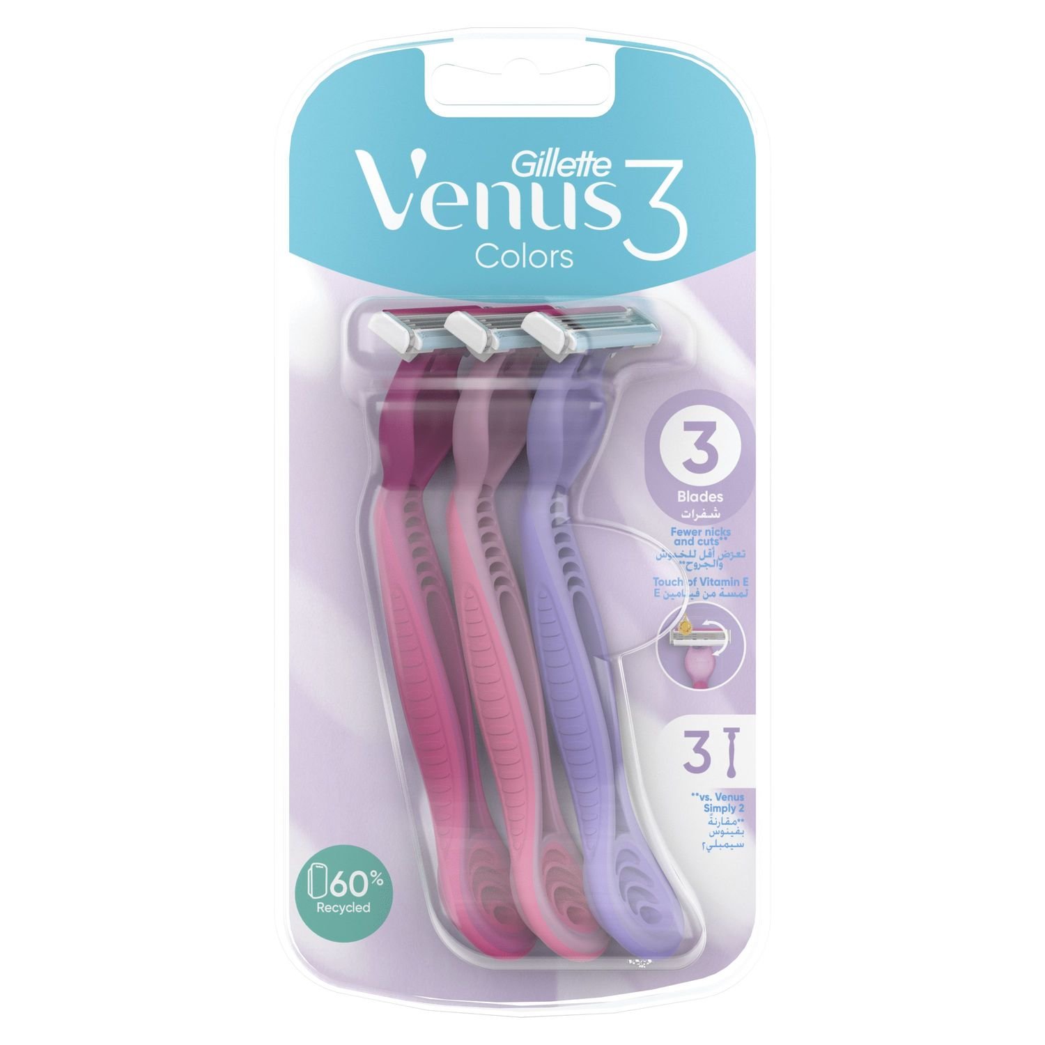 Одноразовые станки для бритья Gillette Venus 3 Colors, 3 шт. - фото 2