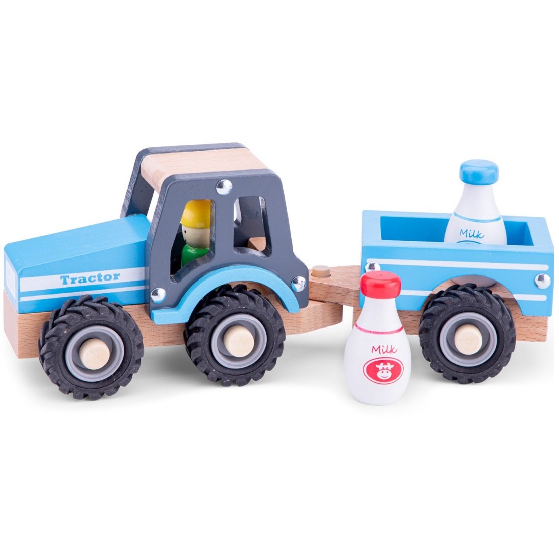 Игрушечный трактор New Classic Toys с прицепом и молоком, голубой (11942) - фото 1