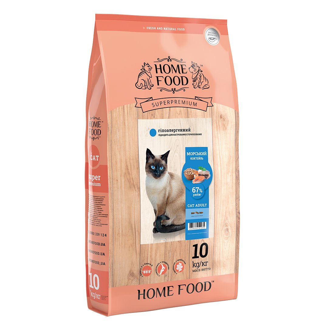 Гіпоалергенний сухий корм для котів Home Food Adult, морський коктейль, 10 кг - фото 1