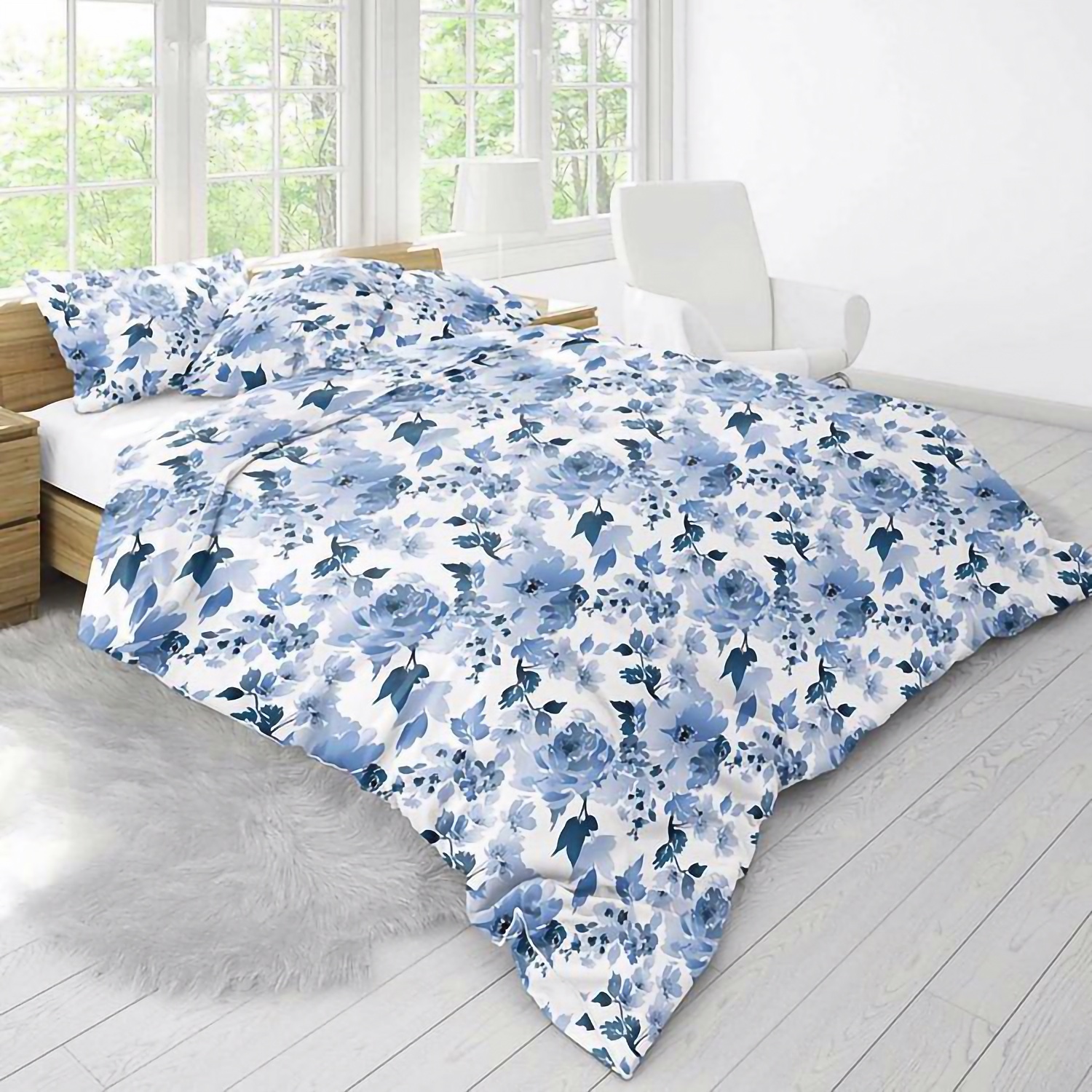 Комплект постельного белья Руно Blue Flowers бязь набивная полуторный голубой (1.114_BlueFlowers) - фото 1