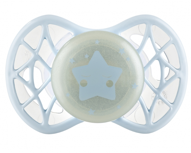 Силіконова ортодонтична пустушка Nuvita Air55 Cool Star, світиться в темряві, 0+ міс., світло-блакитний (NV7064GA) - фото 1