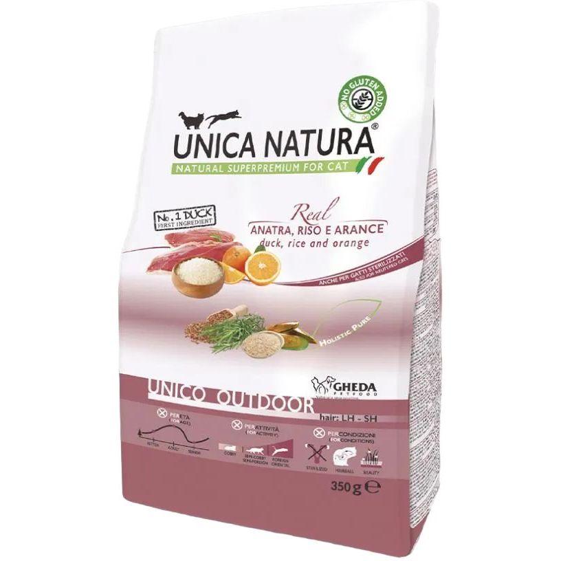 Сухий корм для котів Unica Natura Outdoor качка з рисом та апельсинами 350 г - фото 1