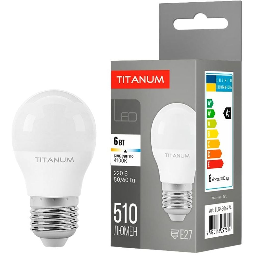 LED лампа Titanum G45 6W E27 4100K (TLG4506274) - фото 1