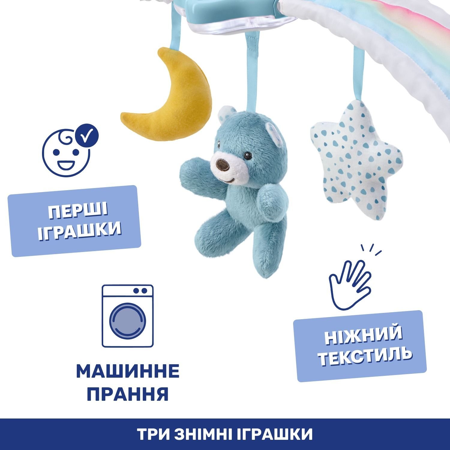 Игрушка-ночник на кроватку Chicco Радужное сияние, голубая (10473.20) - фото 6