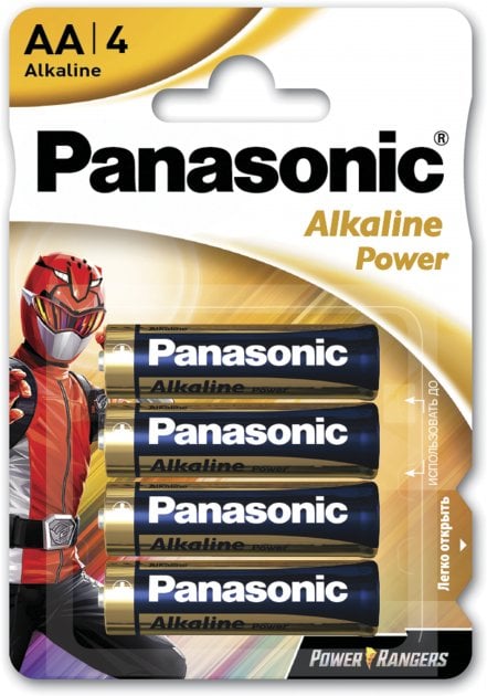 Щелочные батарейки пальчиковые Panasonic 1,5V АА LR06 Alkaline Power Rangers, 4 шт. (LR6REB/4BPRPR) - фото 1