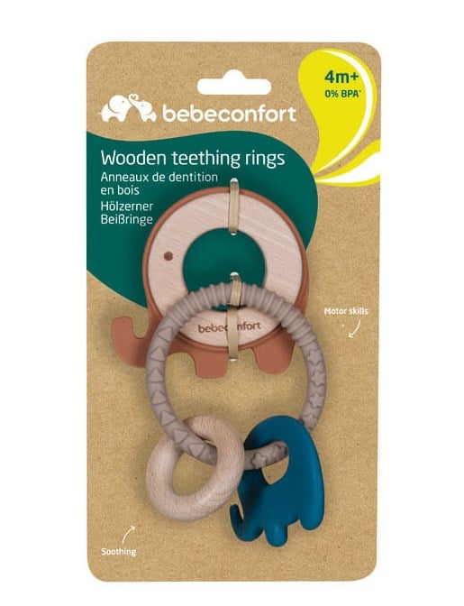 Прорезыватель для зубов Bebe Confort Teething Rings Wood & Silicone, 2 шт., бежевый с синим (3107205300) - фото 2